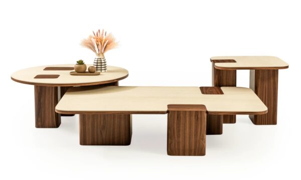 Rectangular Travertine and Wooden Leg Coffee Table - Image 3