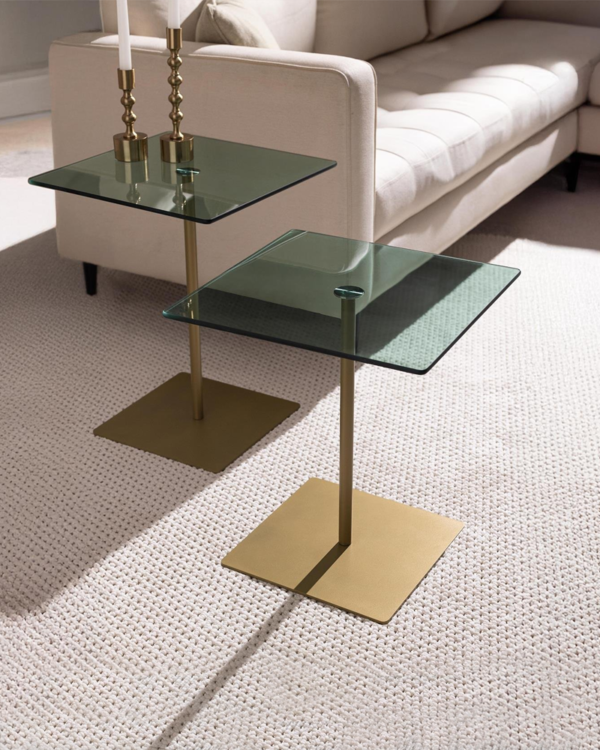 Tempered Glass and Metal Legs Double Coffee Table Set