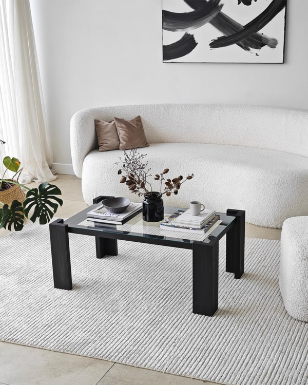 Wooden Leg Tempered Glass Top Coffee Table - Image 2