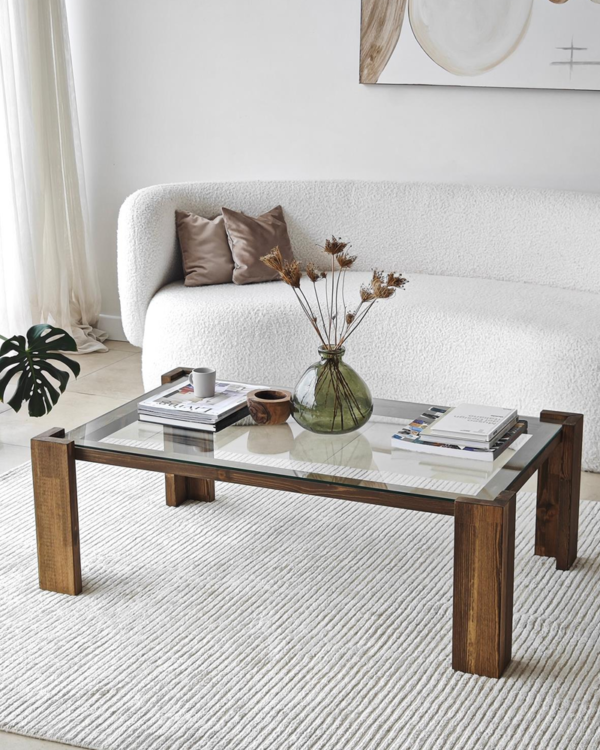 Wooden Leg Tempered Glass Top Coffee Table - Image 6