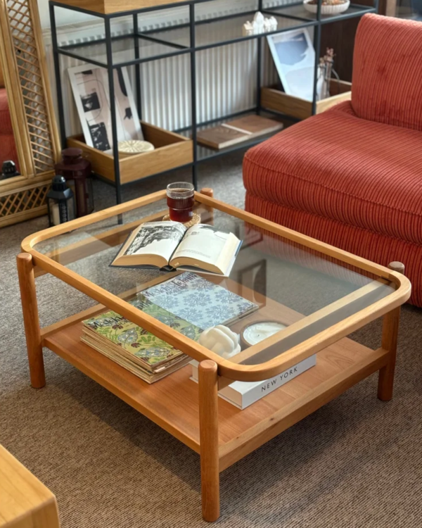 Tempered Glass and Wooden Rectangular Coffee Table - Image 2