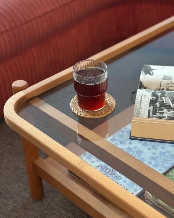 Tempered Glass and Wooden Rectangular Coffee Table - Image 3