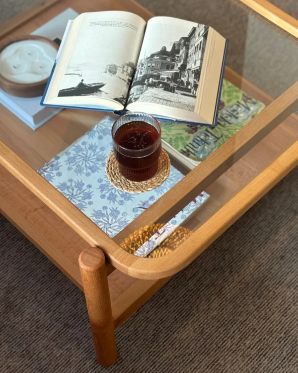 Tempered Glass and Wooden Rectangular Coffee Table - Image 4