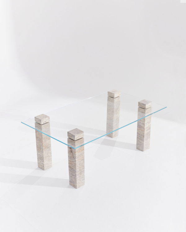 Travertine Leg Glass Coffee Table – Modern & Minimalist Design - Image 3
