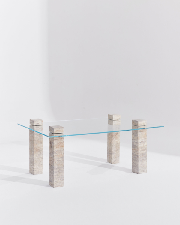 Travertine Leg Glass Coffee Table – Modern & Minimalist Design - Image 4